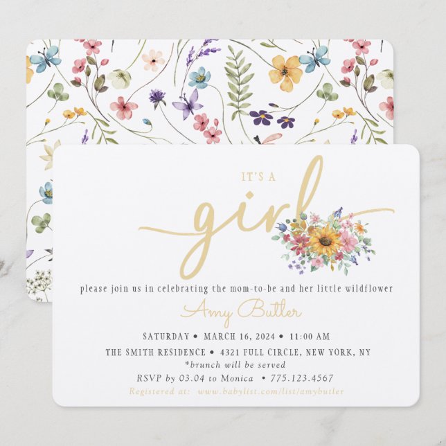 Convites Wildflower Yellow Baby Shower Invitation (Frente/Verso)