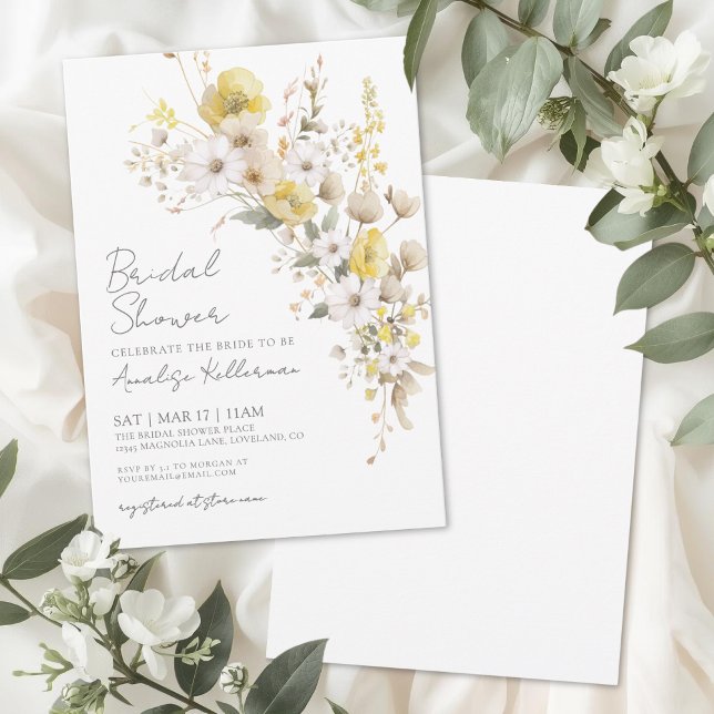 Convites Wildflower Yellow Floral Bridal Shower (Wildflower Yellow Floral Bridal Shower Invitation)