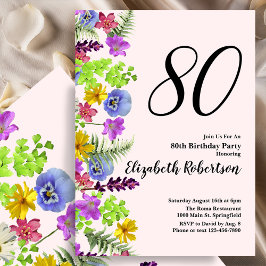 Convites Wildflowers 80th Birthday Invitation in Blush Pink