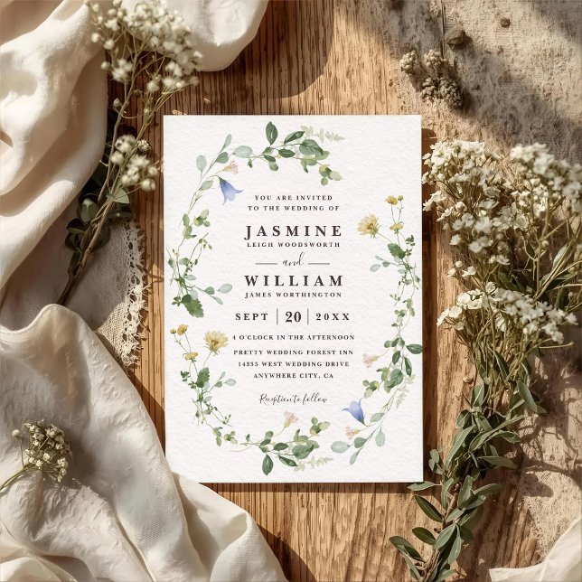 Convites Wildflowers Blooms Rustic Elegant QR Code Wedding (Criador carregado)