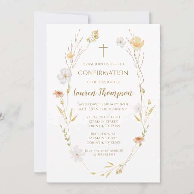 Convites Wildflowers Confirmation Invitation  (Frente)