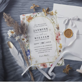 Convites Wildflowers ELegant Modern Budget QR Code Wedding