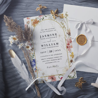 Convites Wildflowers ELegant Modern Budget QR Code Wedding