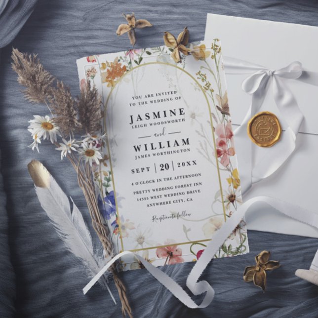 Convites Wildflowers ELegant Modern Budget QR Code Wedding (Criador carregado)