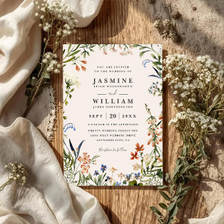 Convites Wildflowers Elegant Modern Rustic QR Code Wedding