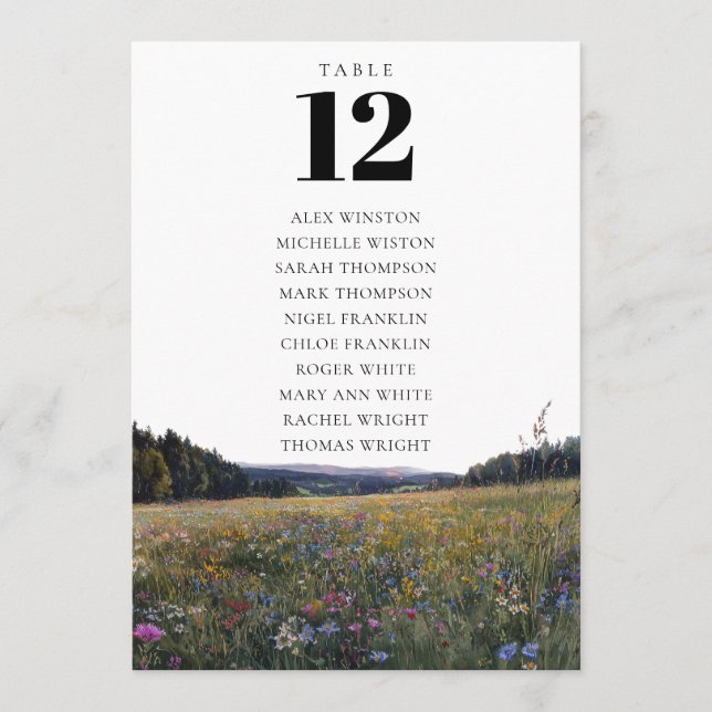 Convites Wildflowers Floral Table Number Seating Chart (Frente)