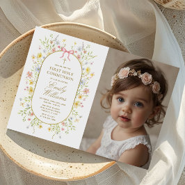 Convites Wildflowers Gold Cross First Communion Photo