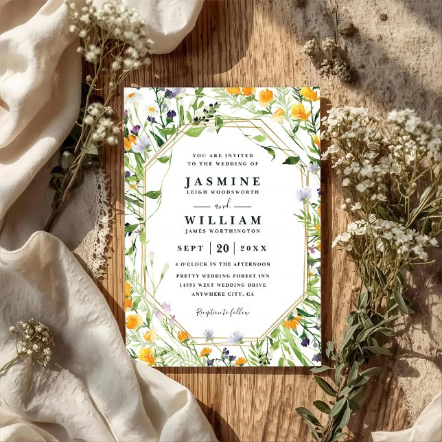 Convites Wildflowers Meadow Rustic Elegant QR Code Wedding (Criador carregado)