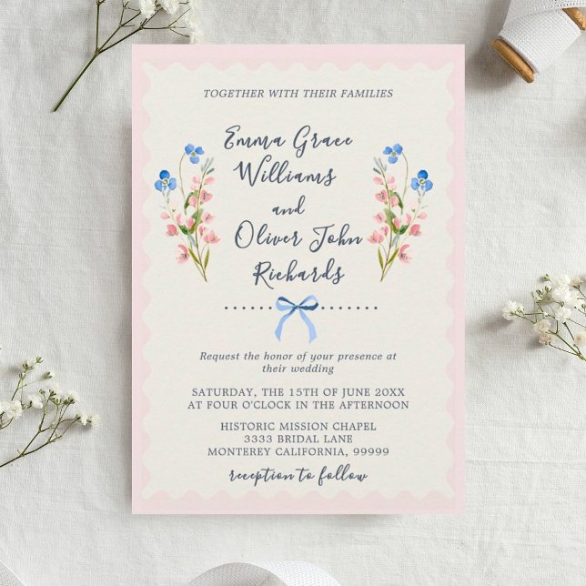 Convites Wildflowers Pink Romantic Garden Wedding (Wildflower Romantic Garden Wedding Invitation.)