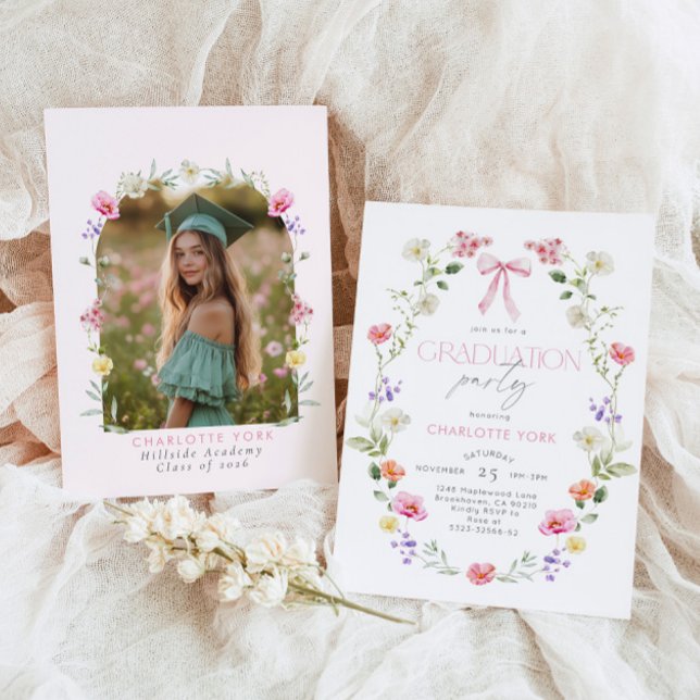 Convites Wildlfower Graduation party Pink Bow (Criador carregado)
