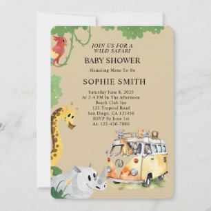 Convites Wilels Safari Animal Camper Van Chá de fraldas