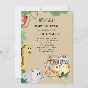 Convites Wilels Safari Animal Camper Van Chá de fraldas