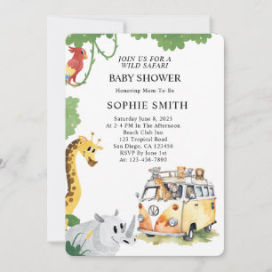 Convites Wilels Safari Animal Camper Van Chá de fraldas