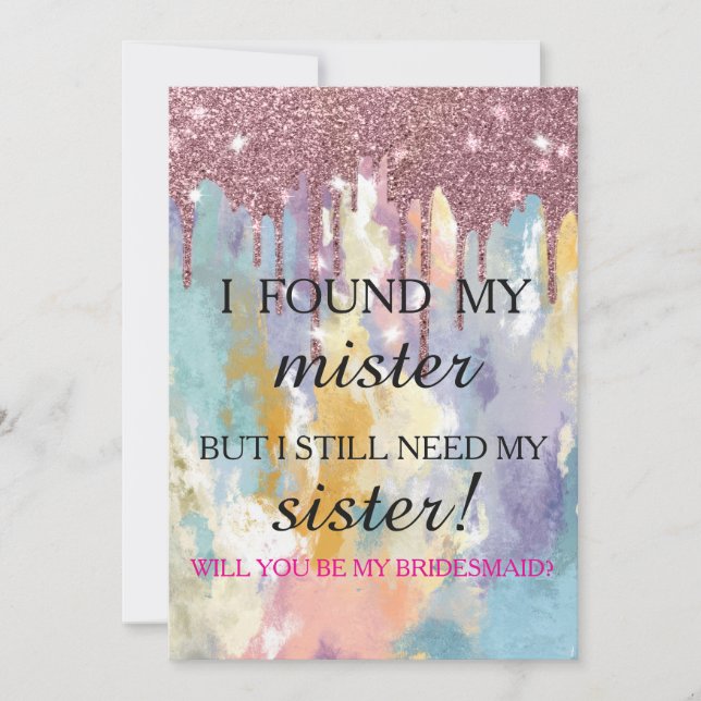 Convites Will you be my bridesmaid? Rose Gold Dripping Invi (Frente)