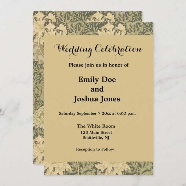 Convites William Morris Chrysanthemum Sage Flower (Frente/Verso)