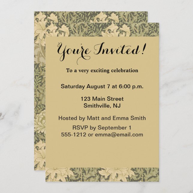 Convites William Morris Chrysanthemum Sage Flower (Frente/Verso)