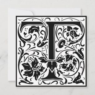 Convites William Morris Floral Alphabet Monograma - Letra T