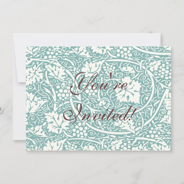 Convites William Morris Grape Pattern Teal Turquoise (Frente)