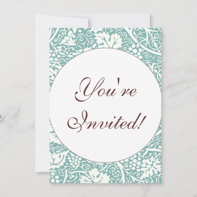 Convites William Morris Grape Pattern Teal Turquoise (Frente)