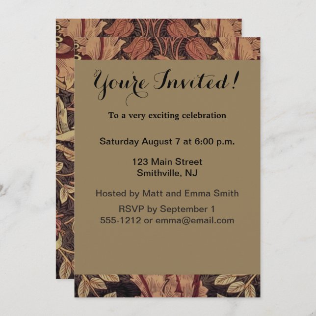 Convites William Morris Honeysuckle Arte clássica em inglês (Frente/Verso)