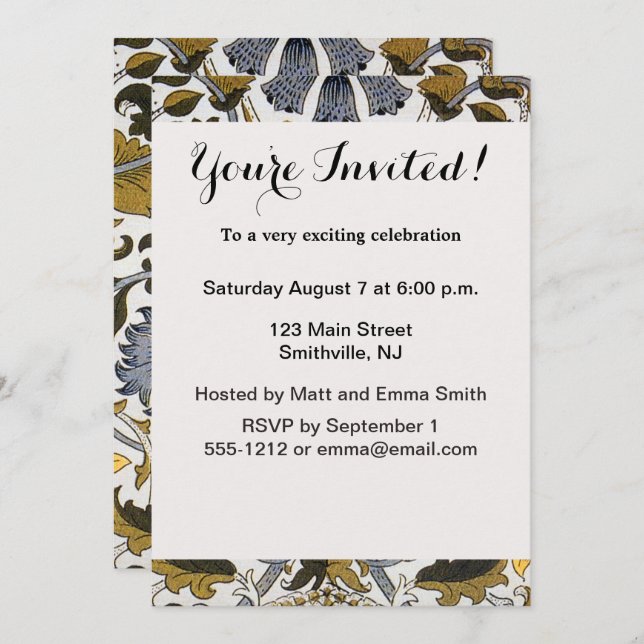 Convites William Morris Lodden floral (Frente/Verso)