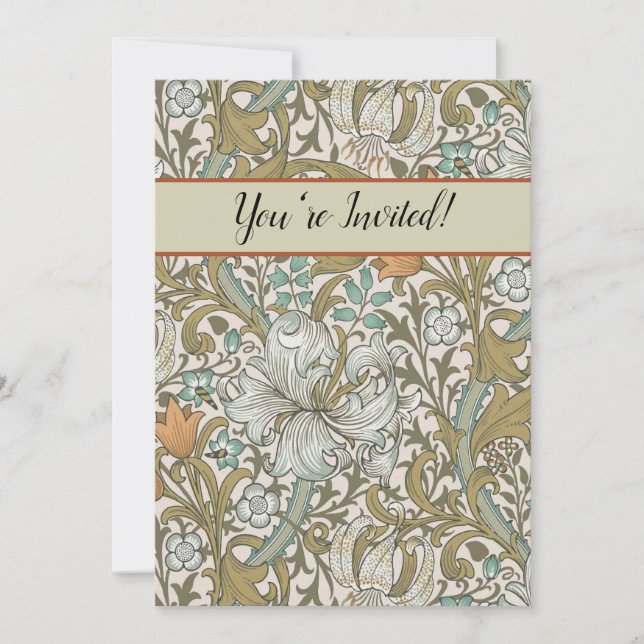 Convites William Morris Ouro Lily Blue Dourado Classic (Frente)