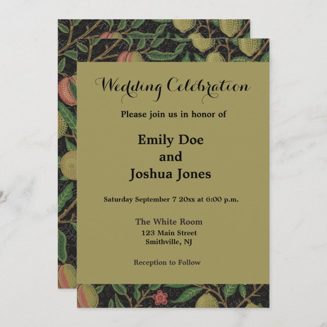 Convites William Morris Pomegranate Fruta clássica (Frente/Verso)