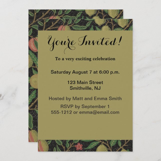 Convites William Morris Pomegranate Fruta clássica (Frente/Verso)