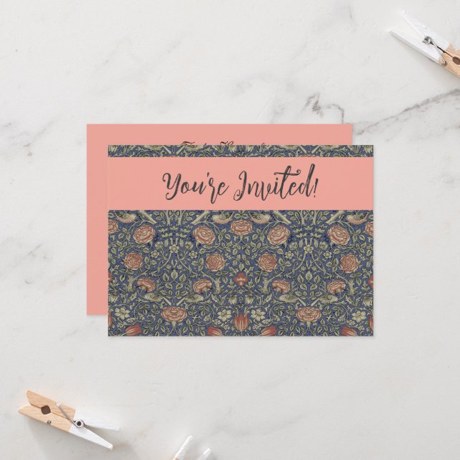 Convites William Morris Tudor Rosa Wallpaper (Frente/Verso In Situ)