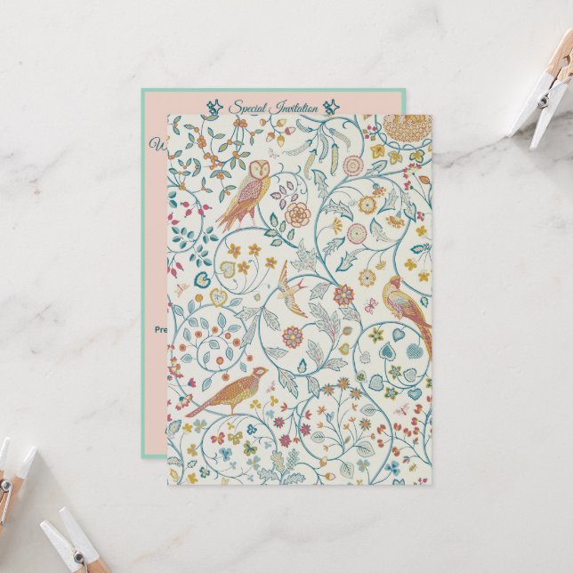 Convites William Morris - Wallpaper Owl e Berries (Frente/Verso In Situ)