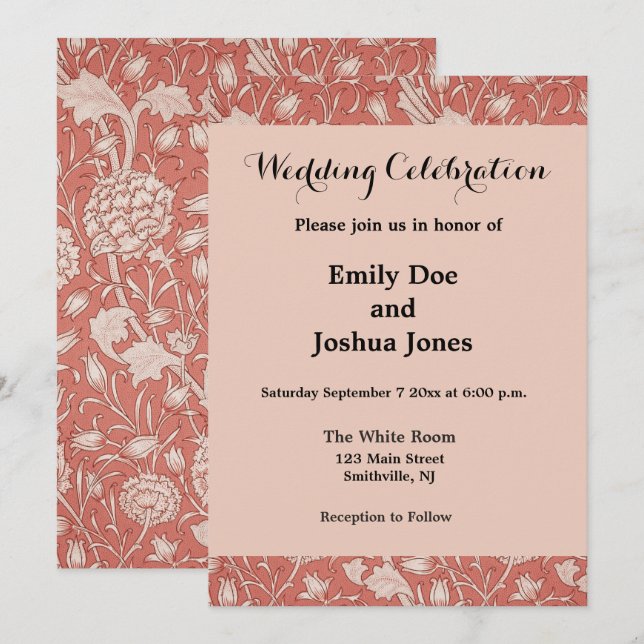 Convites William Morris Wild Tulip Clássico Design vitorian (Frente/Verso)