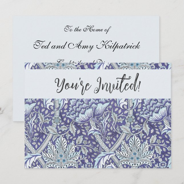 Convites William Morris Windrush Padrão Floral Azul (Frente/Verso)