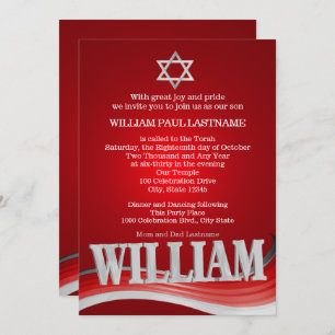 Convites William Steel Wave Red Bar Mitzvah