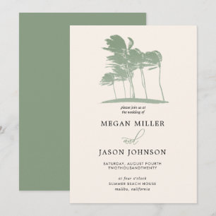 Convites Windy Palm Trees, Casamento de Destino Verde Sage