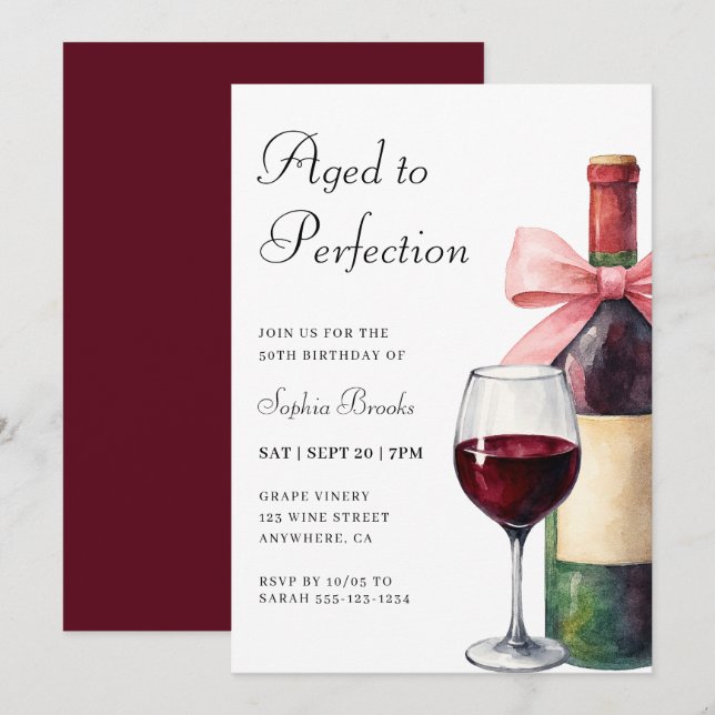 Convites Wine Aged To Perfection 50th Birthday Party (Frente/Verso)