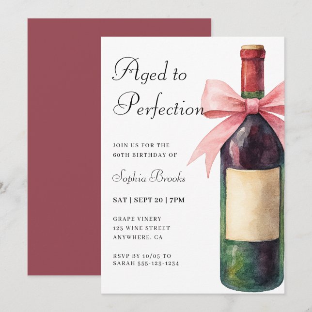 Convites Wine Aged To Perfection 60th Birthday Party (Frente/Verso)