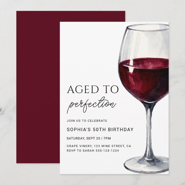 Convites Wine Aged To Perfection Adult Birthday Party (Frente/Verso)