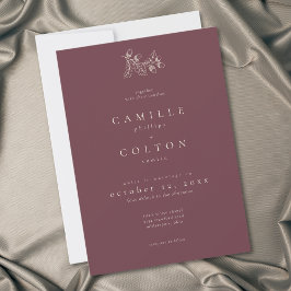 Convites Wine Burgundy Minimalist Leaf Acorn Fall Wedding