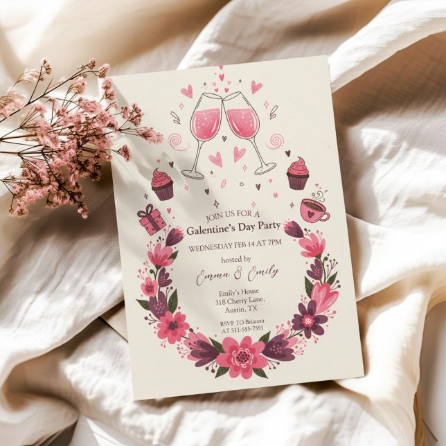 Convites Wine Toast Floral Galentine's Invitation (Galentines Day Invitation)