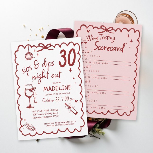 Convites Winery Night Out Wine Tasting Chic 30th Birthday (winery birthday invitation wine tasting scorecard red burgundy pink napa sonoma country)