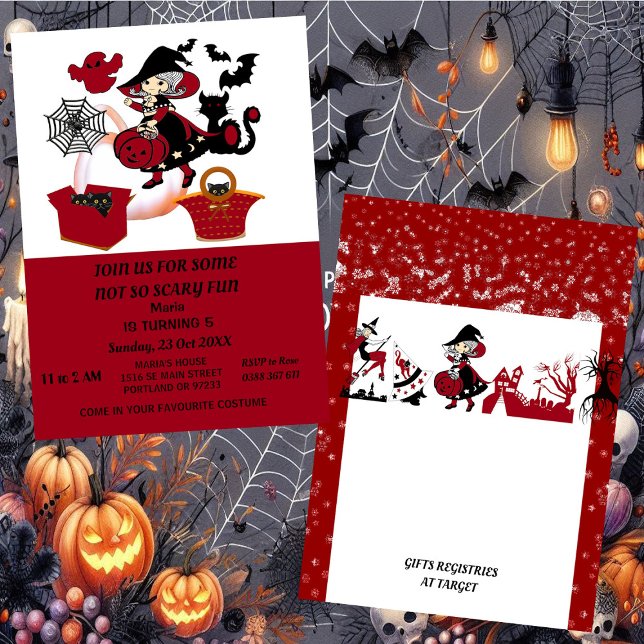 Convites Wingen Halloween Spider Web Pumpkins Kid's Birthda (Witch Halloween Spider Web Pumpkins Kid's Birthday Invitation)