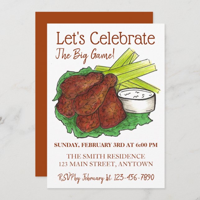 Convites Wings celebram o grande partido de futebol america (Frente/Verso)