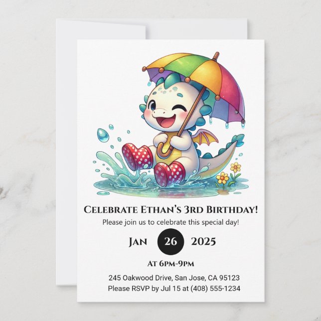 Convites Winking Baby Dragon with Umbrella Birthday (Frente)