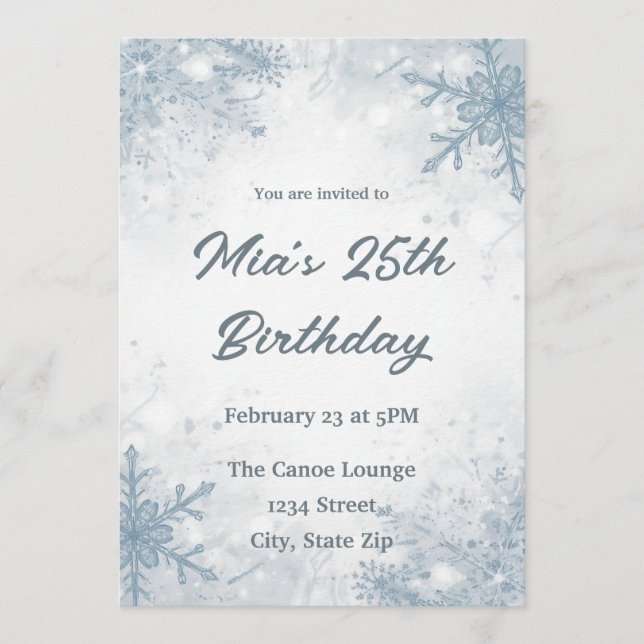 Convites Winter 25th Birthday Invitation – Snowflakes (Frente)
