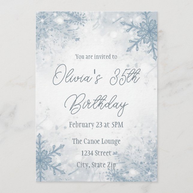 Convites Winter 35th Birthday Invitation – Cool Gray Snow (Frente)