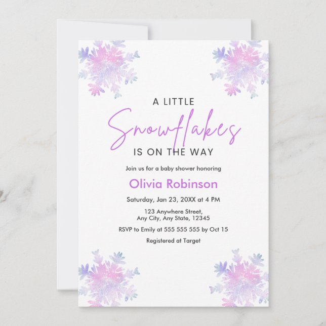 Convites Winter A Little Snowflake Baby Shower  (Frente)