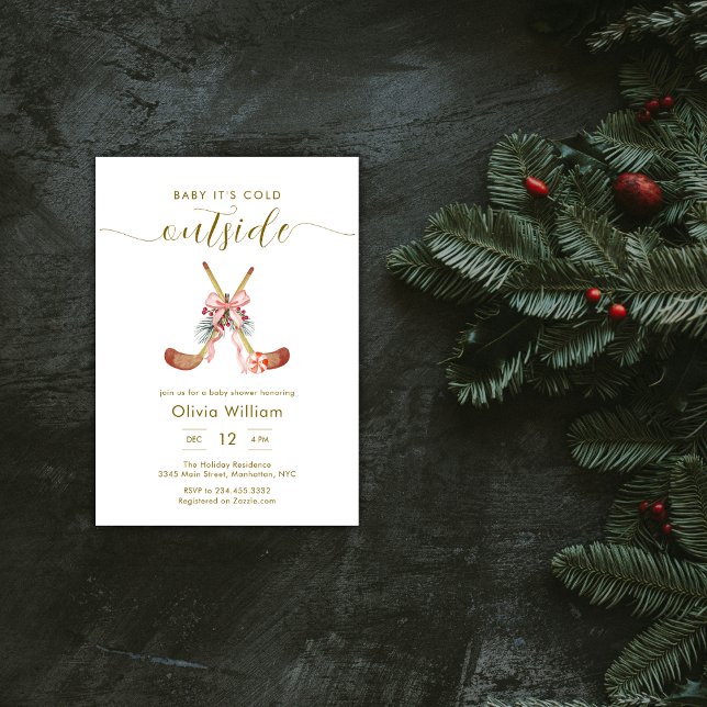 Convites Winter All Stars Bow Hockey Girl Baby Shower (Winter All Stars Bow Hockey Girl Baby Shower Invitation)