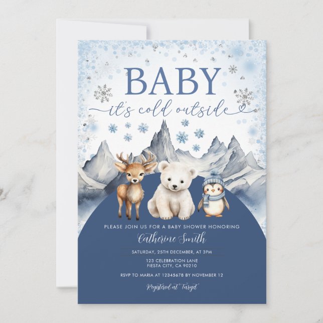 Convites Winter Arctic Baby It’s Cold Outside Baby Shower (Frente)