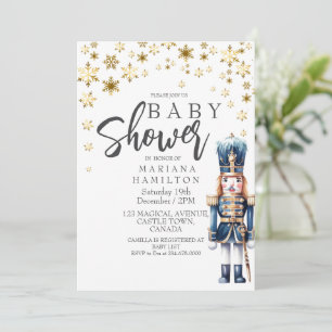 Convites Winter Baby Boy Chá Dourado Flocos de Neve Nutcrac