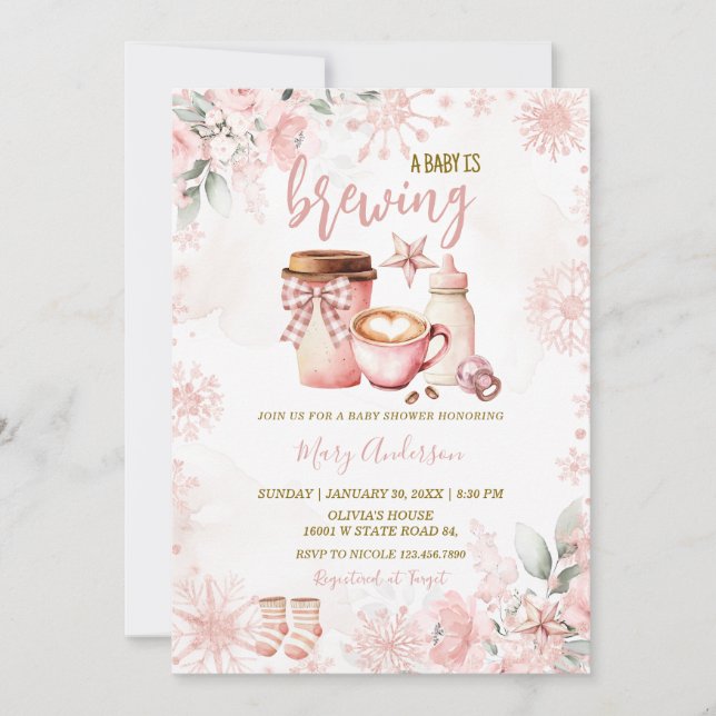 Convites Winter Baby Is Brewing Baby Shower Invitation (Frente)
